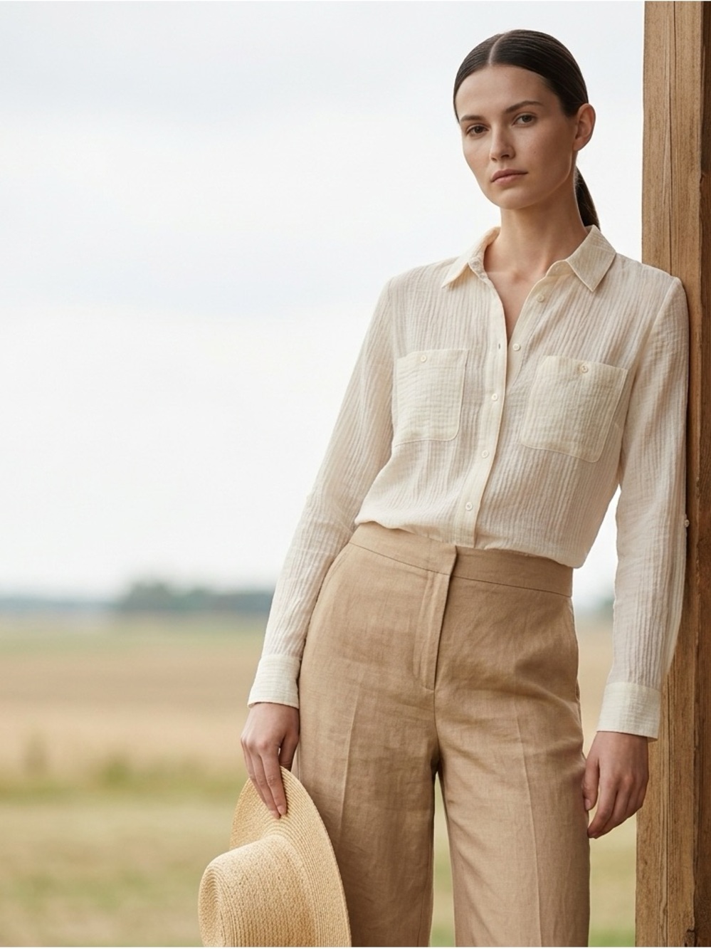 Philosophy Button Up Sheer Long Sleeve Ivory Blouse Size S